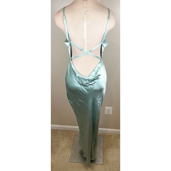 BEC + BRIDGE Malia Cross Back Cowl Neck Seafoam Green Maxi Dress Size 6 - Picture 7 of 10